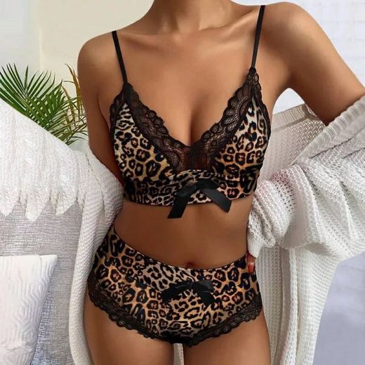 2021 sexy leopardo lingerie conjunto pijamas femininos 