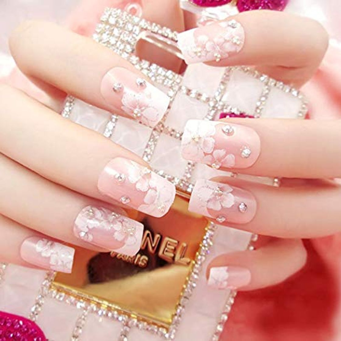 Producto Sethexy 3D Diamante de imitación Uñas falsas Boda Flor Cobertura total Salón