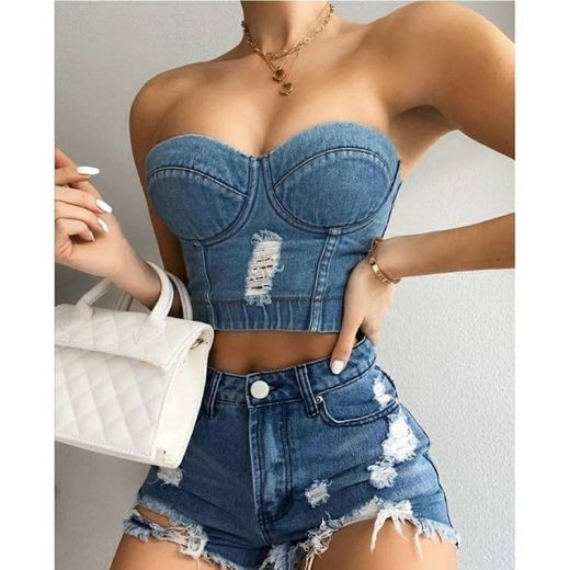Sexy curto denim croped  mulheres do vintage