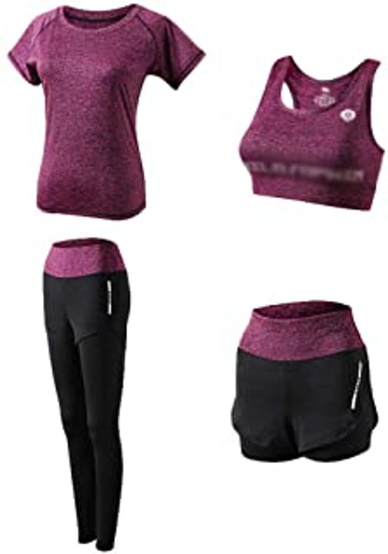 Moda Kaiyei Conjunto Deportivo Mujer Fitness 3 Piezas Camiseta