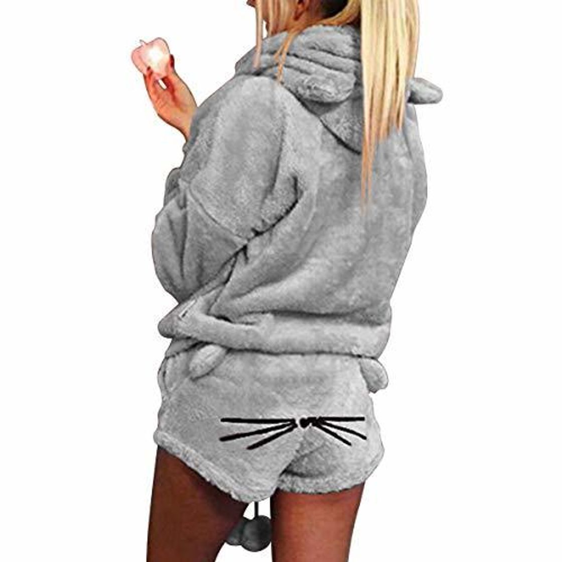 Social 2 unids Mujeres Gato Pijamas Cute Girls Meow Sleepwear Suave Albornoz Shorts