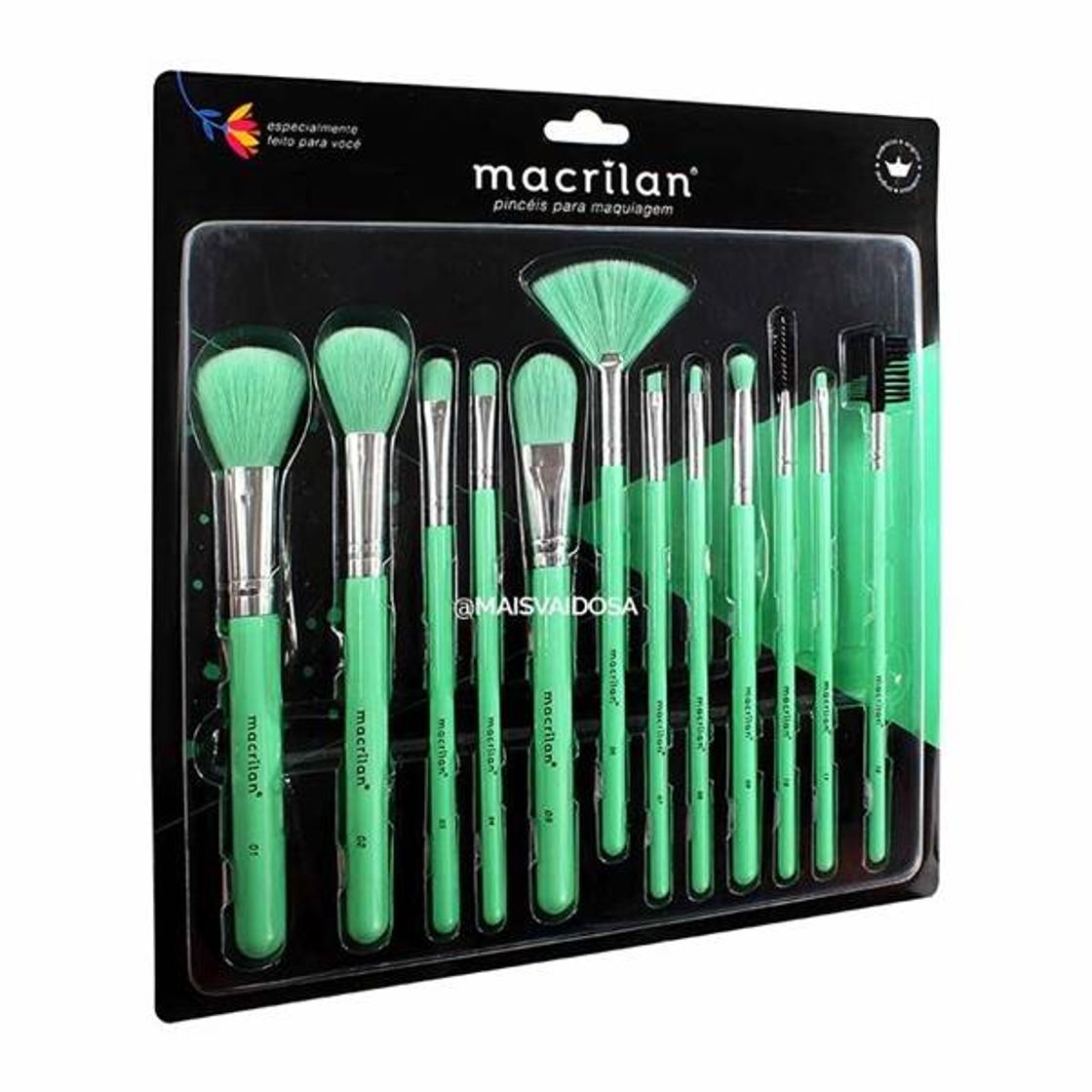 Products Kit com 12 Pincéis para Maquiagem Verde Neon Macrilan