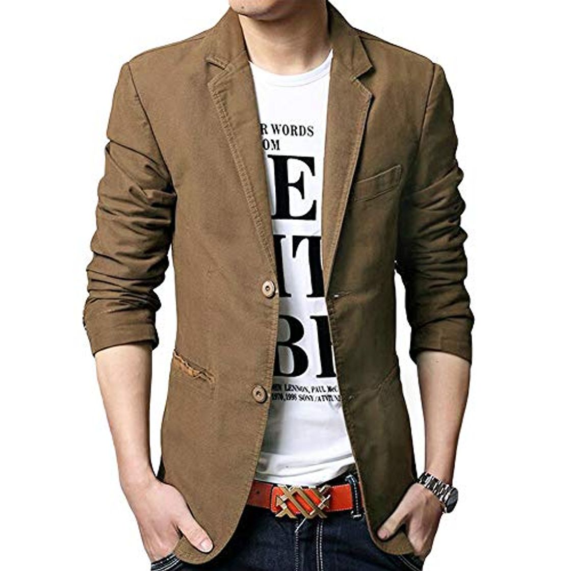 Moda Blazer Casual para Hombre Chaquetas de Traje Slim fit Chaqueta de algodón sólido de un Solo Pecho Abrigo Chaqueta de Dos Botones Casual Blazer