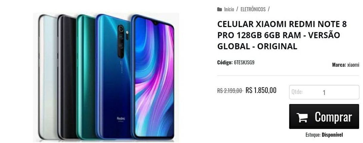 Fashion Celular Xiaomi Redmi Note 8 Pro 128gb 6gb Ram - Versão Global ...