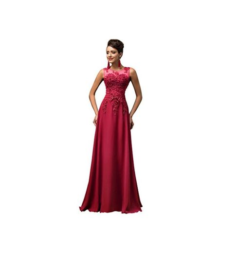 GRACE KARIN Vestidos Rojo Oscuros Vestido de Fiesta Larga Elegante Encaje Floral Tallas Grandes 54