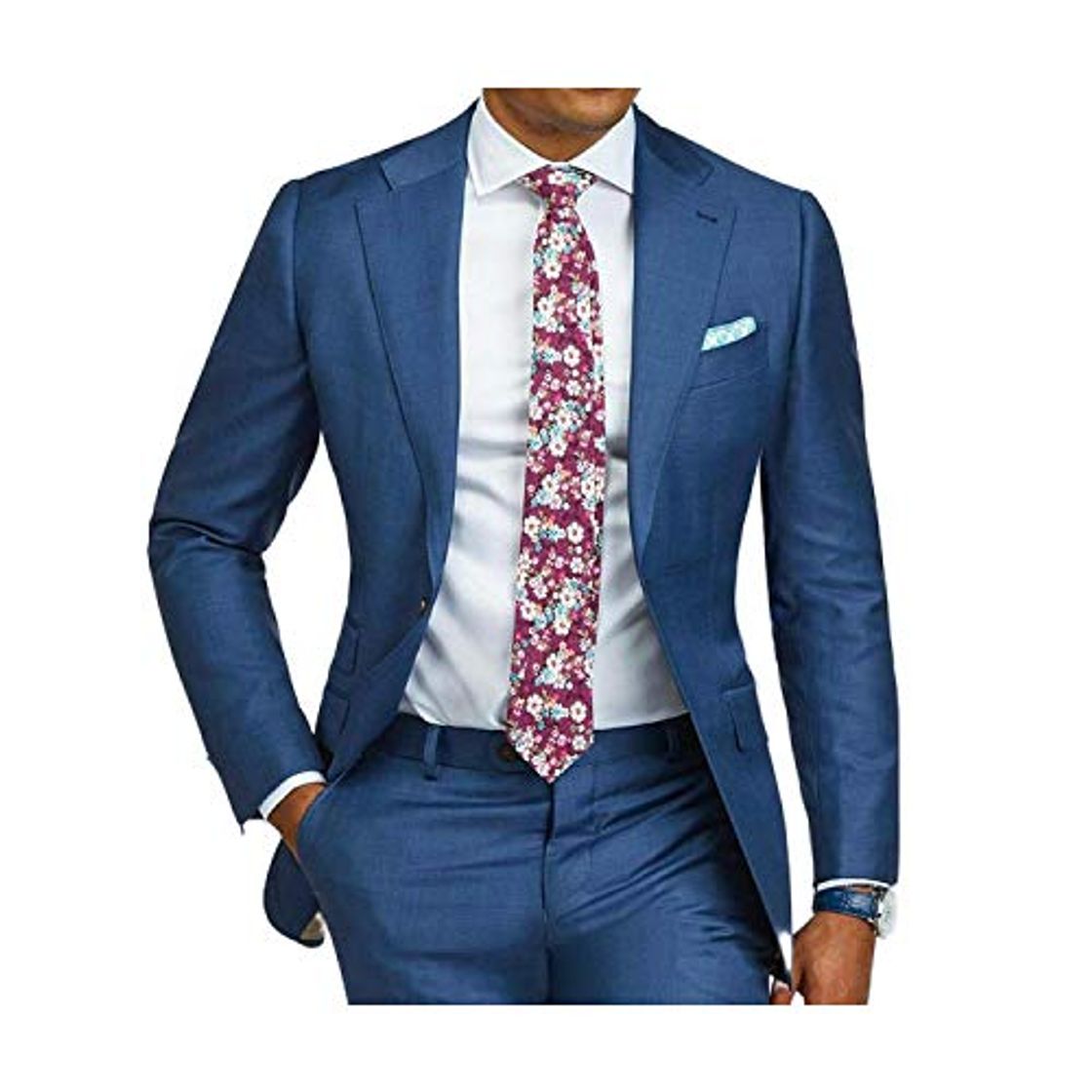 Fashion Outwear 2 piezas azul formal hombres traje slim fit solo pecho traje hombre trajes a medida novio esmoquin blazer para boda baile chaqueta pantalones Terno