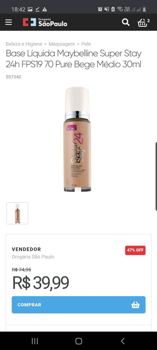 Social BASE MAYBELINE SUPERSTAY em promoção
