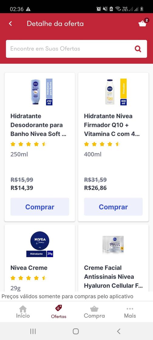 Moda Hidratantes em promoção no APP da Drogasil