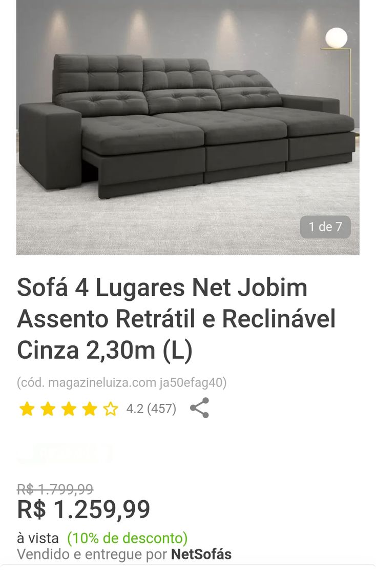 Moda Sofá 4 lugares retrátil e reclinável 2,30mt