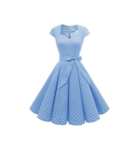 MUADRESS Vestidos Vintage Mujer Retro Años 50 y Elegantis Cocktail Party Collar Casual en Forma de Corazón 1960SkyBlue L