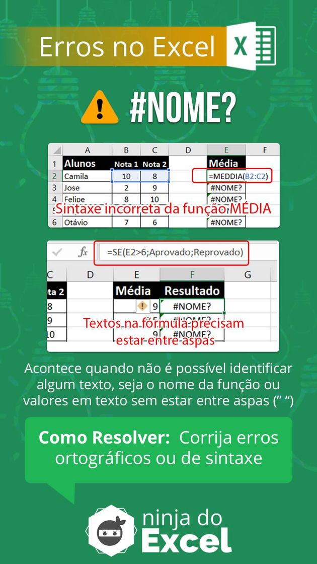 Fashion [ERROS NO EXCEL] ⚠️ 
Erro # NOME?