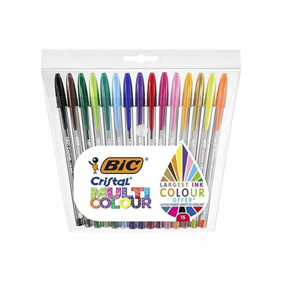 Social BIC Cristal Multicolour - Pack de 15 unidades, bolígrafos de punta ancha