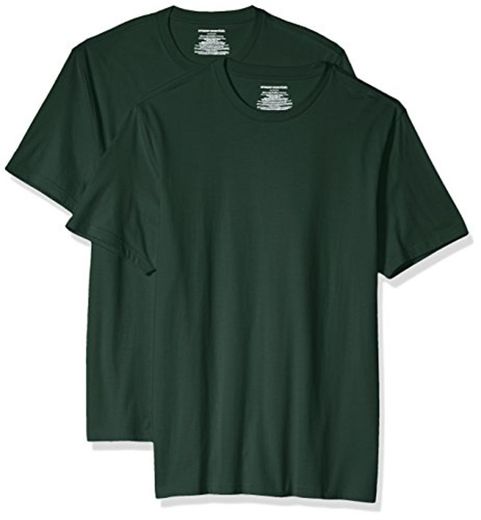 Amazon Essentials 2-Pack Slim-Fit Short-Sleeve Crewneck T-Shirt Fashion-t-Shirts, Verde Oscuro, US S