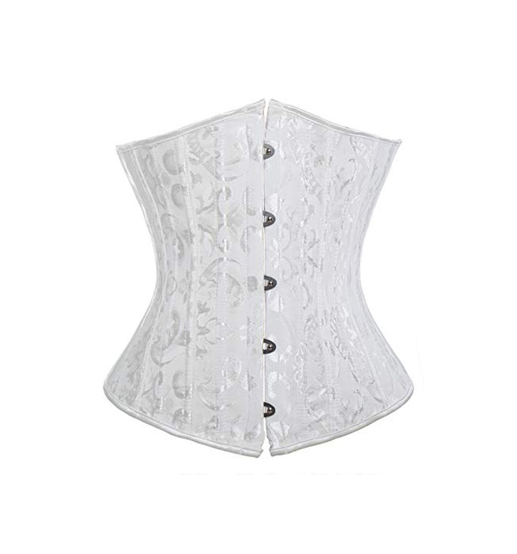 Fashion COMFREE Corset Disfraz Corset Steampunk Underbust con G String Mujer CorpiñO De Corset Estampado Brocado Corset Satén con G String Blanco 6XL