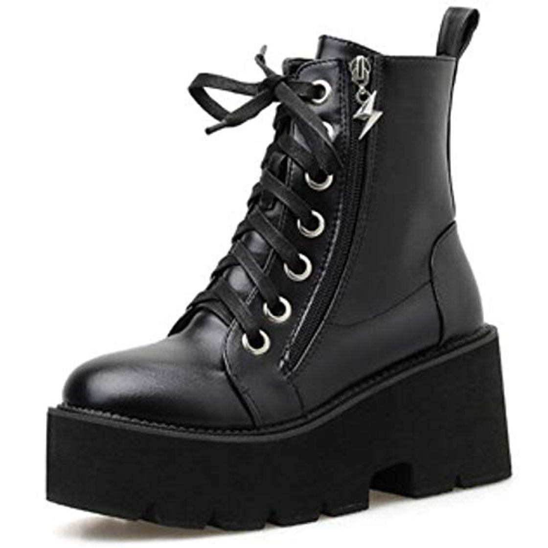 Fashion Gracemee Stylish Mujer Combat Boots Tobillo Cremallera Motorcycle Boots Studed Plataforma Partido Botas Bajas Gothic Boots High Heels Antideslizante Black Talla 40