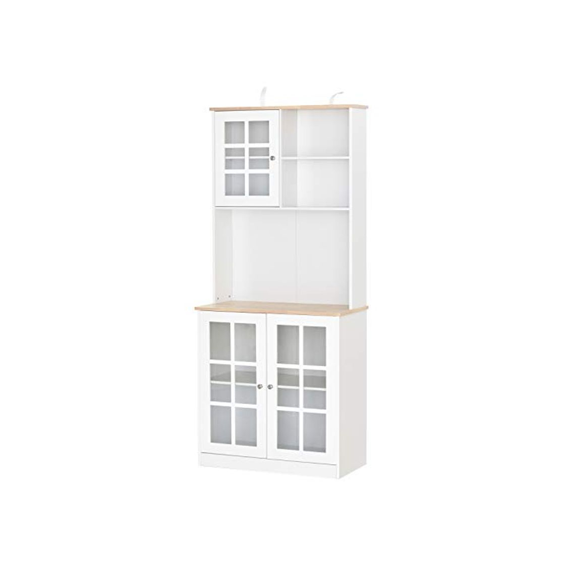 Categoría de hogar HOMCOM Armario de Cocina con Estantes y Puertas de Vidrio Pequeños Electrodomésticos y Menaje 80x37x183cm Blanco