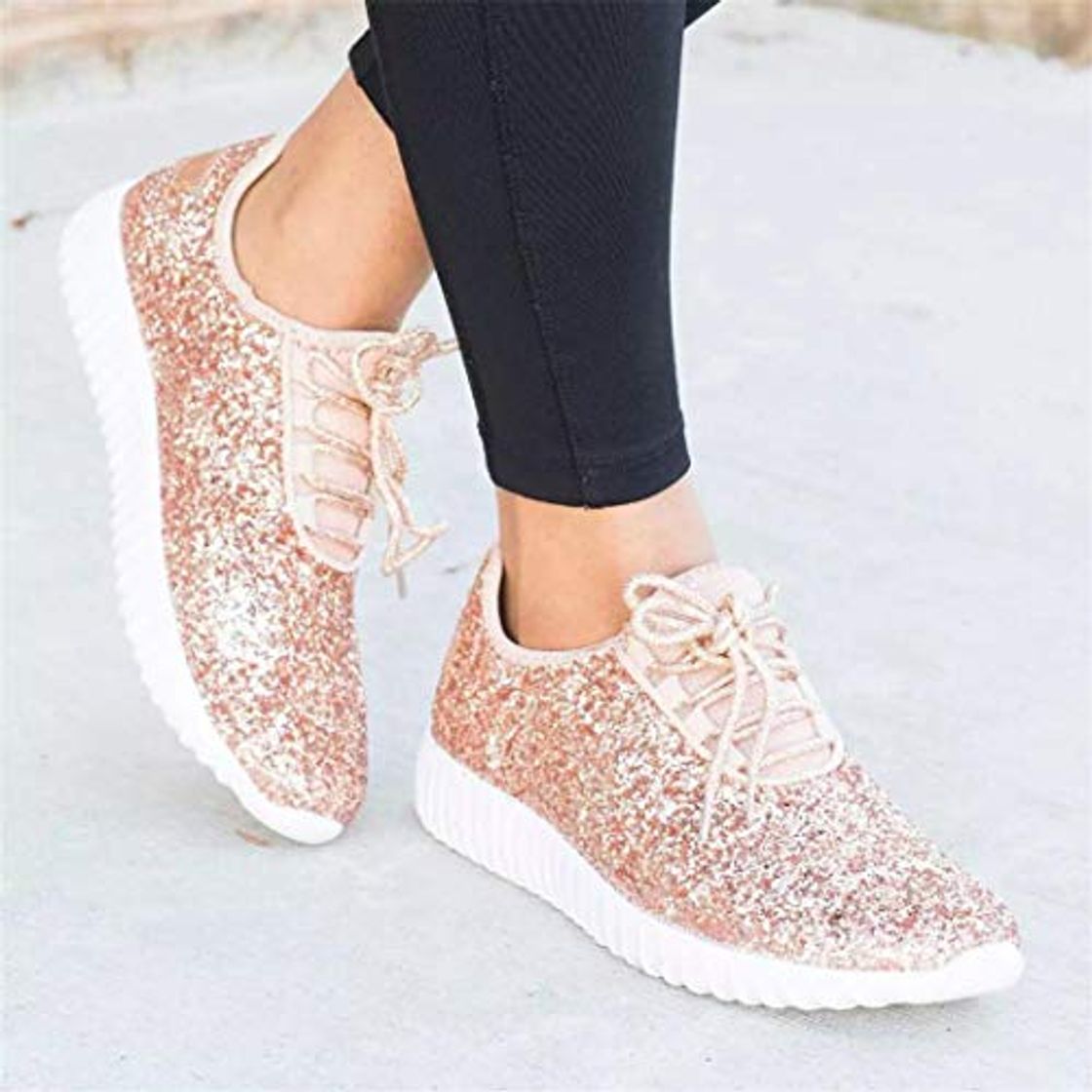 Fashion Oceansee Vulcanized Zapatos de las Mujeres Casual Zapatos Glitter Zapatillas de deporte Bling Blanco Zapatillas de deporte con cordones Brillantes Zapatos Rosa 43