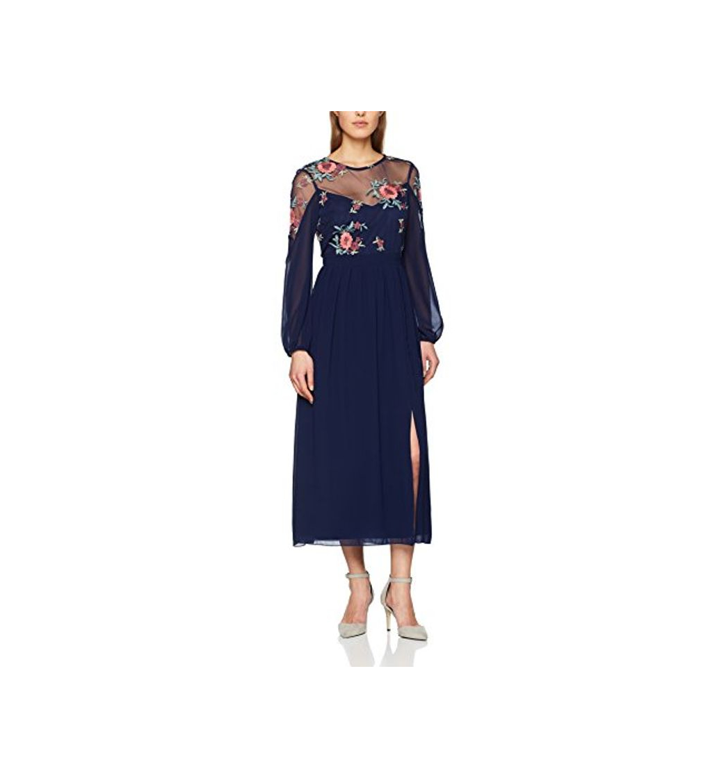 Fashion Little Mistress Navy Floral Embroidered Dress Vestido de Fiesta, Azul