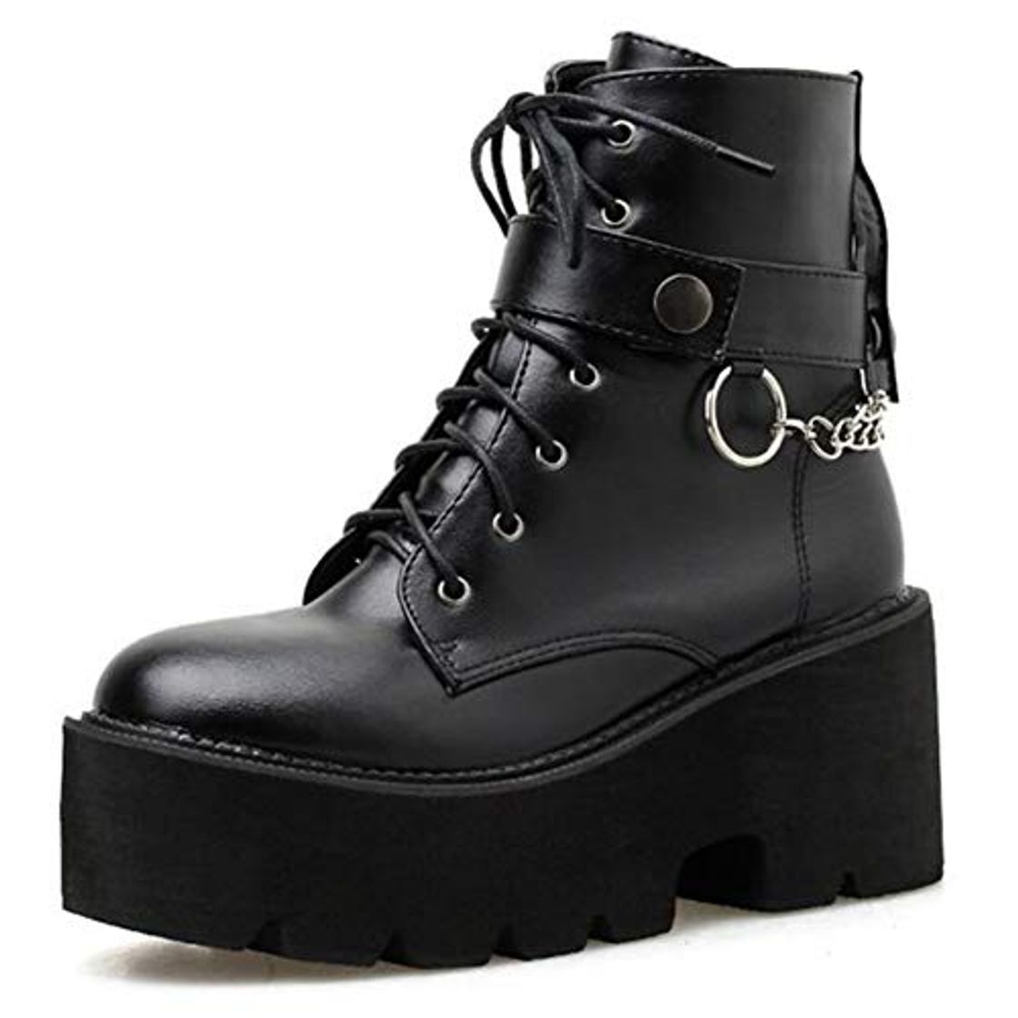 Moda Gracemee Stylish Mujer Combat Boots Tobillo Cremallera Motorcycle Boots Studed Plataforma Partido Botas Bajas Gothic Boots High Heels Antideslizante Black Talla 36