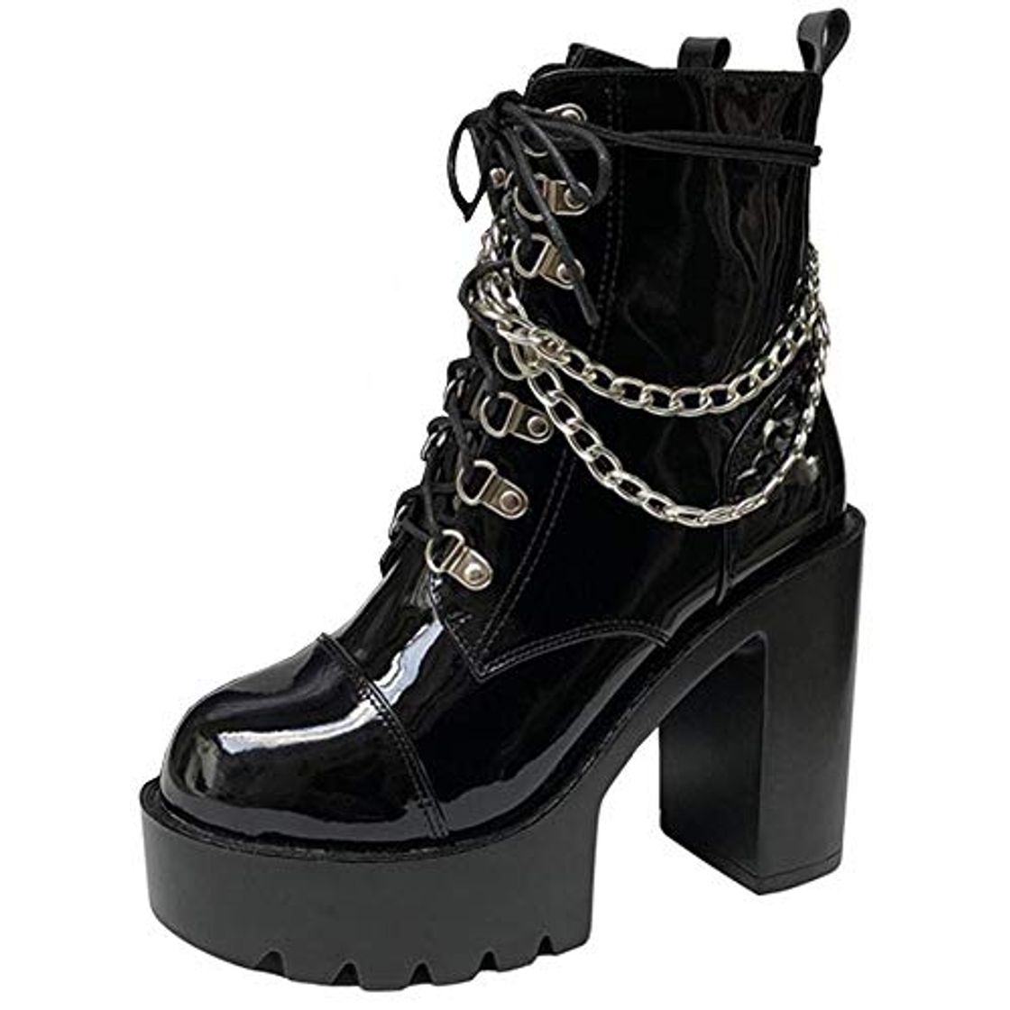 Moda Gracemee Stylish Mujer Combat Boots Tobillo Cremallera Motorcycle Boots Hook Plataforma Partido Botas Bajas Gothic Boots High Heels Antideslizante Black Talla 37