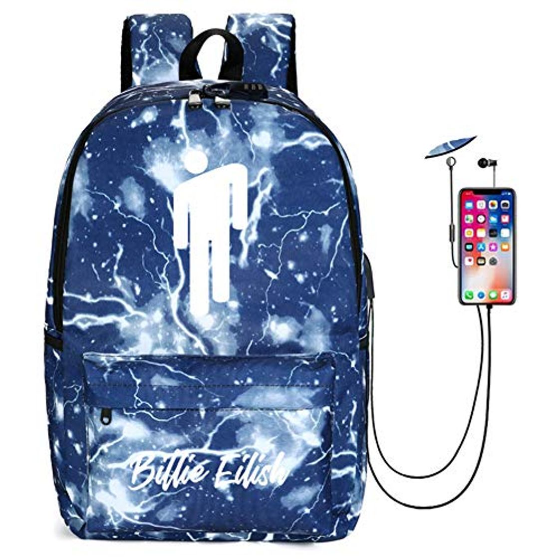 Moda for Billie Eilish Mochilas de Carga USB y Bloqueo de Contraseña para