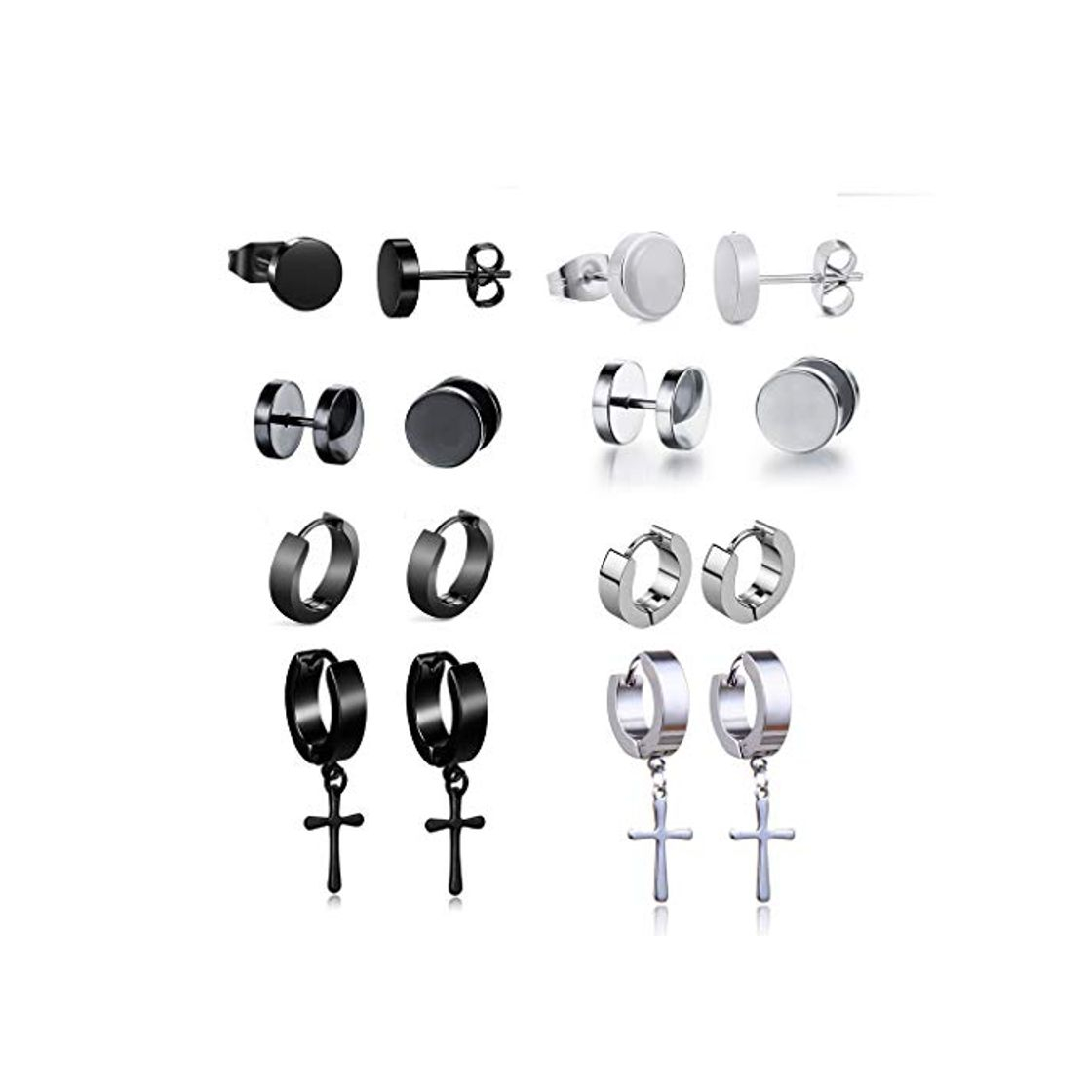 Social Pendientes de Acero Inoxidable de 8 Piezas Pendientes de aro de Plata Cruz Colgante Redondo Vintage para Hombres Damas