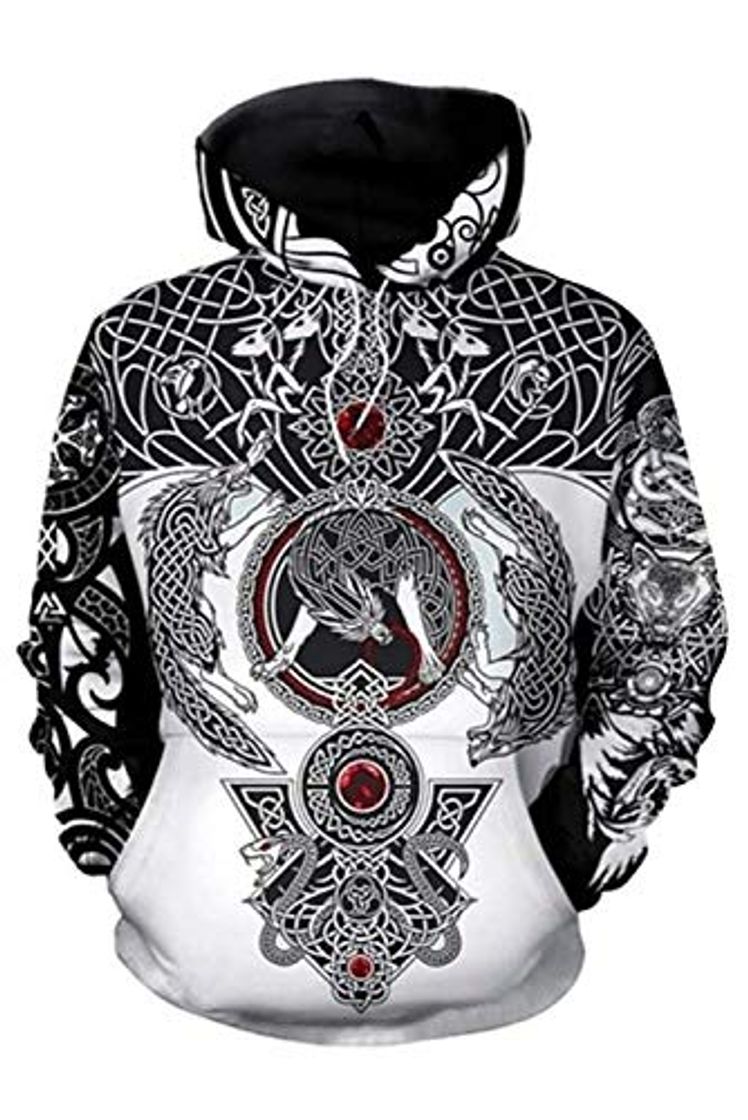 Moda Bilicos Sudadera con Capucha Sweatshirt Hoodie Print Camisa suéter Chaqueta de chándal Outwear Viking Tattoo