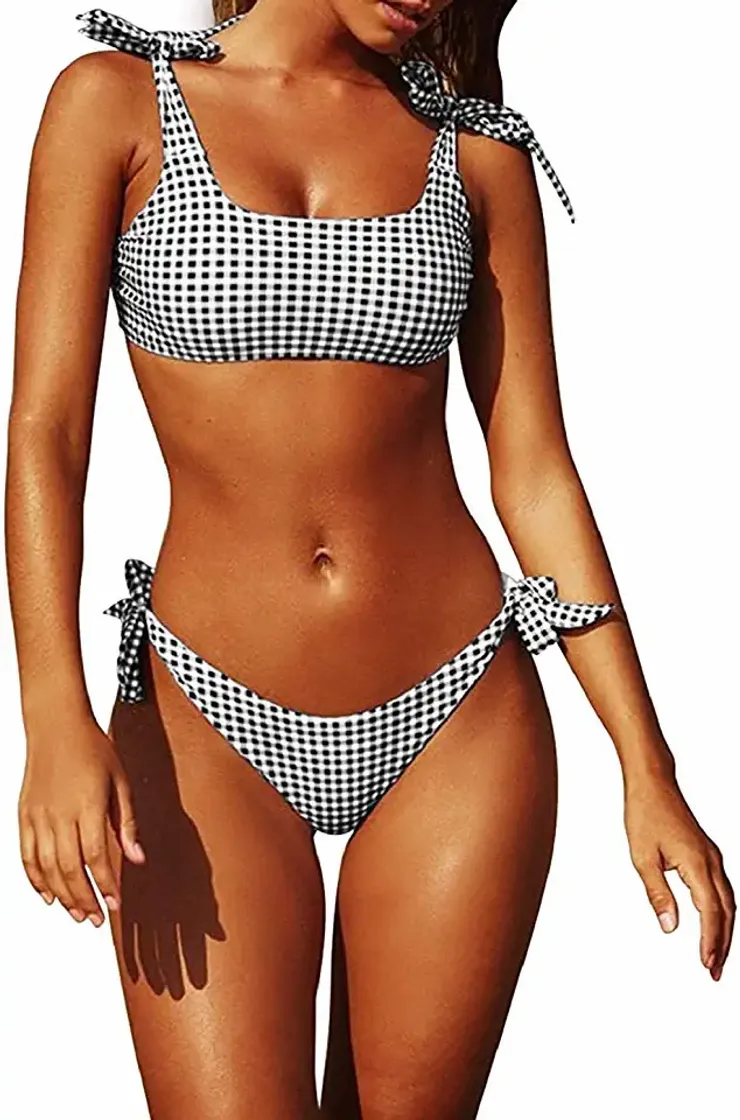 Moda heekpek Bikini a Rayas Mujer Top Push Up Relleno Braga con Lazos Traje de Baño Playero Bañador de 2 Piezas Biquini Playa Tallas Grandes