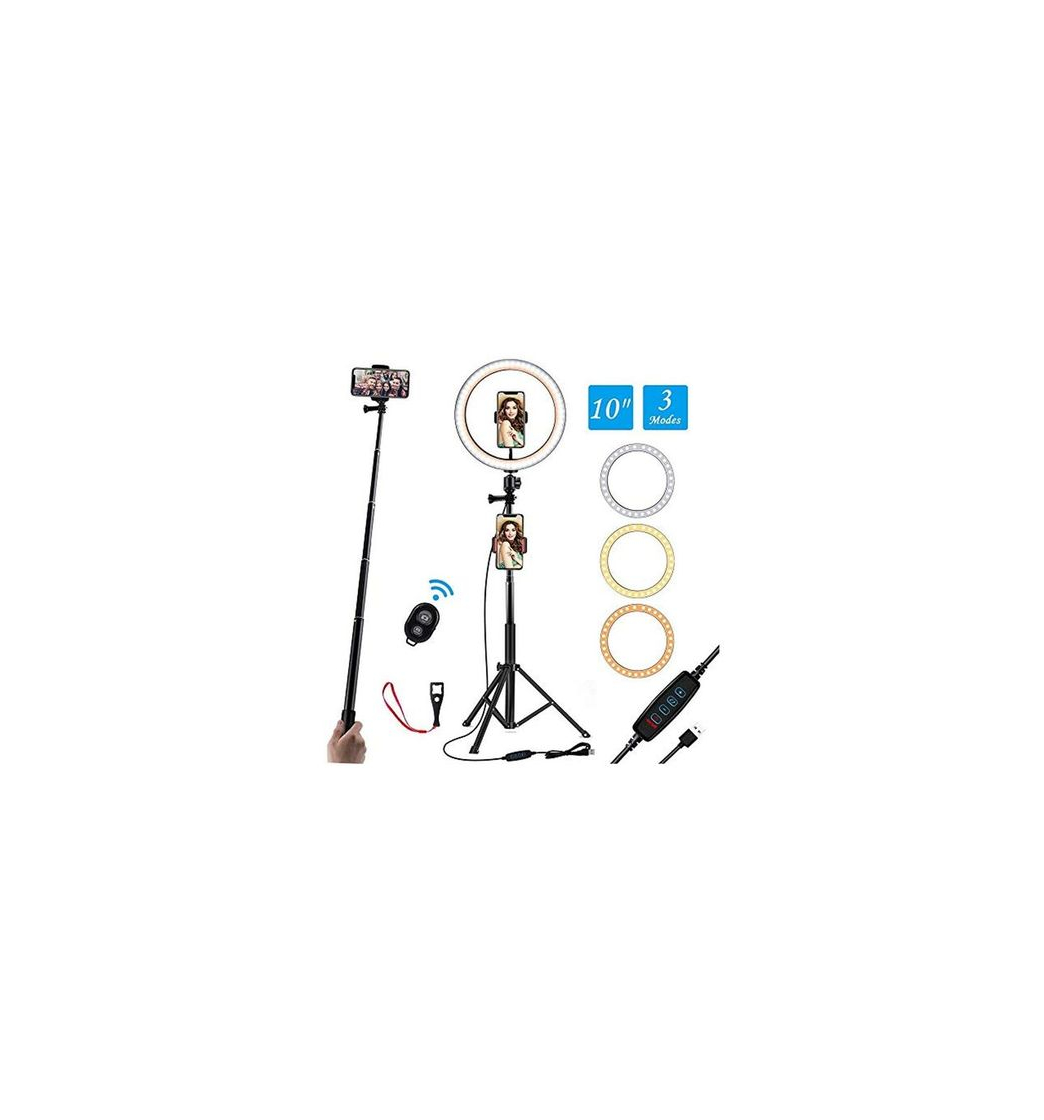 Social Anillo de Luz LED de 10 Pulgadas, Soporte Triangular y Soporte Doble