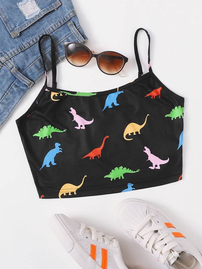 Moda Top suspensório com padrão de dinossauro