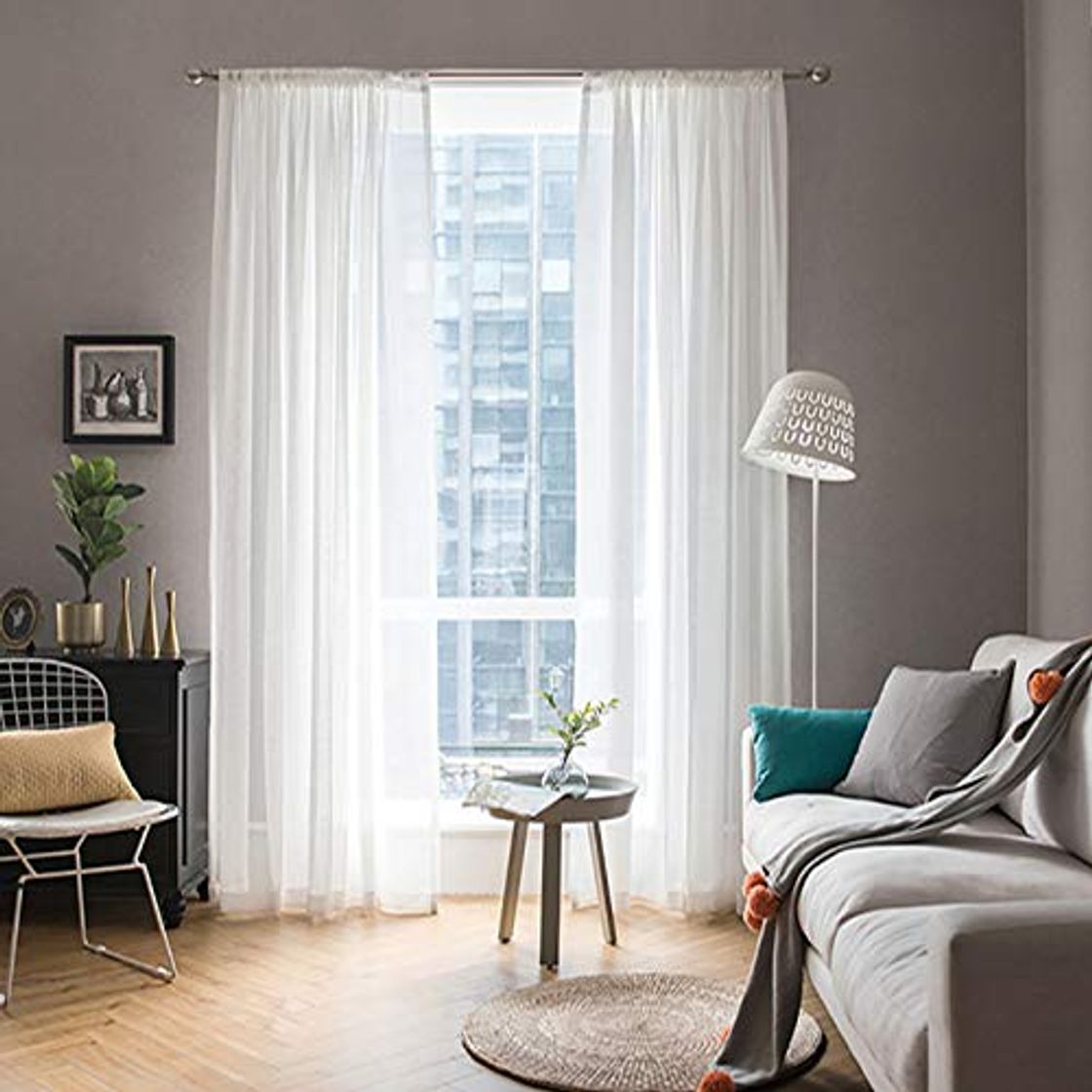 Social MIULEE Cortinas Poliéster Translucida de Dormitorio Moderno Ventana Visillos Salon para Sala Cuarto Dormitorio Comedor Salon Cocina Salón de Blanco 2 Unidades 140x260cm