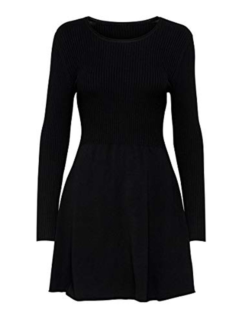 Moda Only ONLALMA L/S O-Neck Dress KNT Noos Vestido, Negro