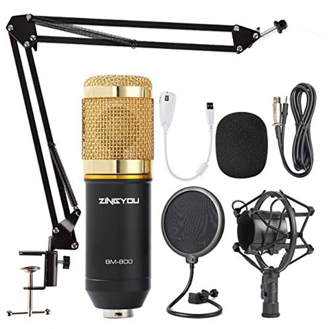 Social ZINGYOU Microfono de Condensador Kit, BM-800 Micro Set Estudio Profesional, Micrófono Escritorio