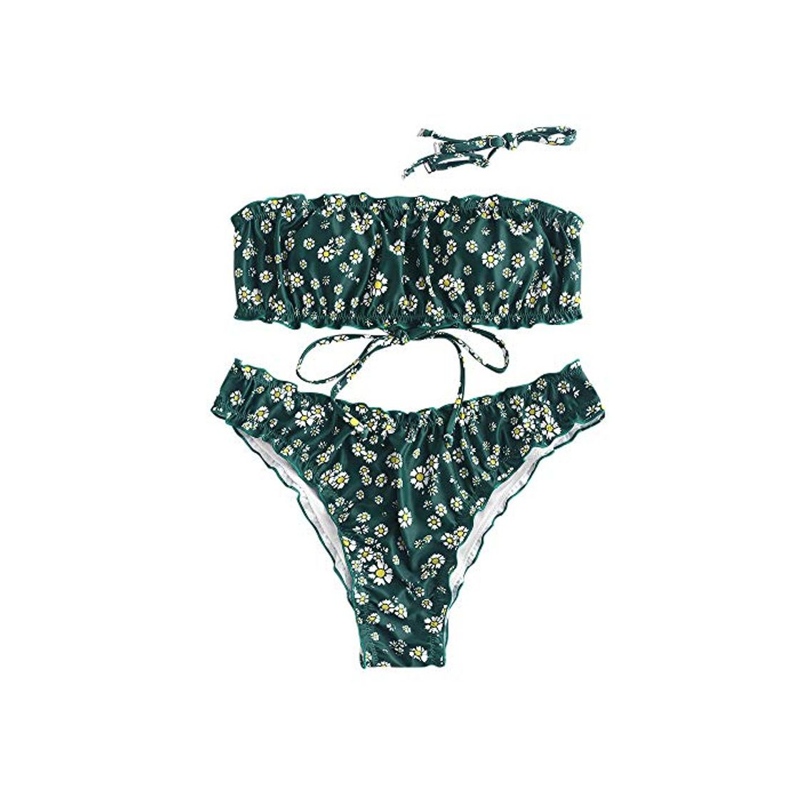Social ZAFUL Conjunto de bikini de dos piezas con estampado de margaritas sin tirantes y lechuga de girasol para mujer