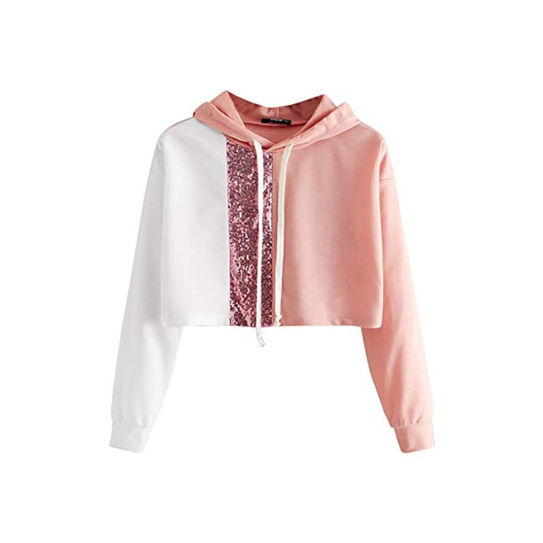 Social Sudaderas Cortas Adolescentes Chicas con Capucha Lentejuelas Mujer Crop Top Blusas Camiseta de Manga Larga