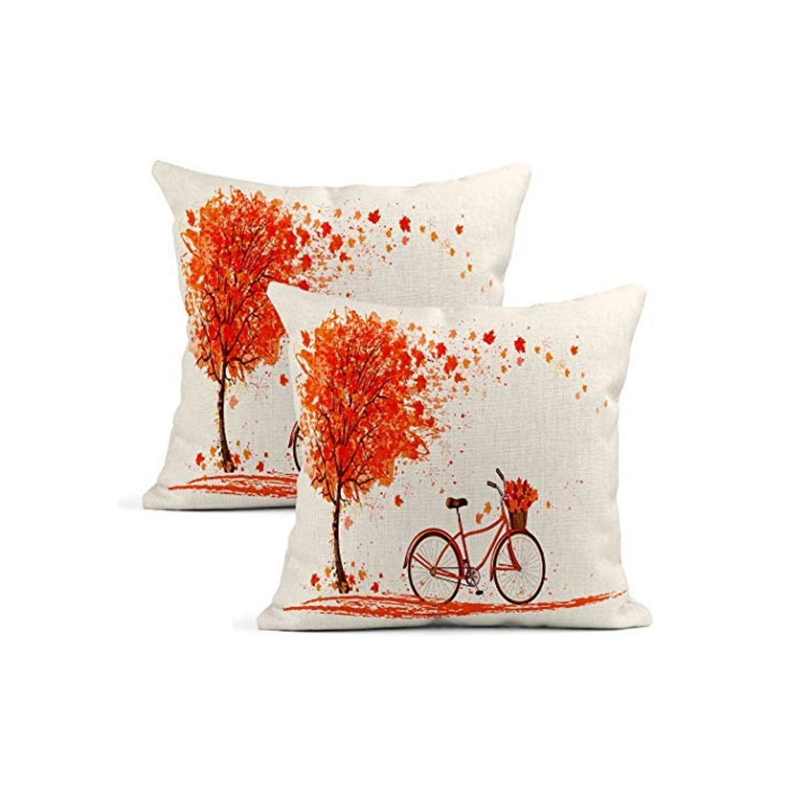 Home Juego de Funda de Almohada de Dos Fundas de cojín Decorativo Otoño Un árbol Bicicleta Vintage Septiembre 18 x 18 Pulgadas Funda de Almohada Hogar Coche Sofá Oficina Sala de reuniones Decorac