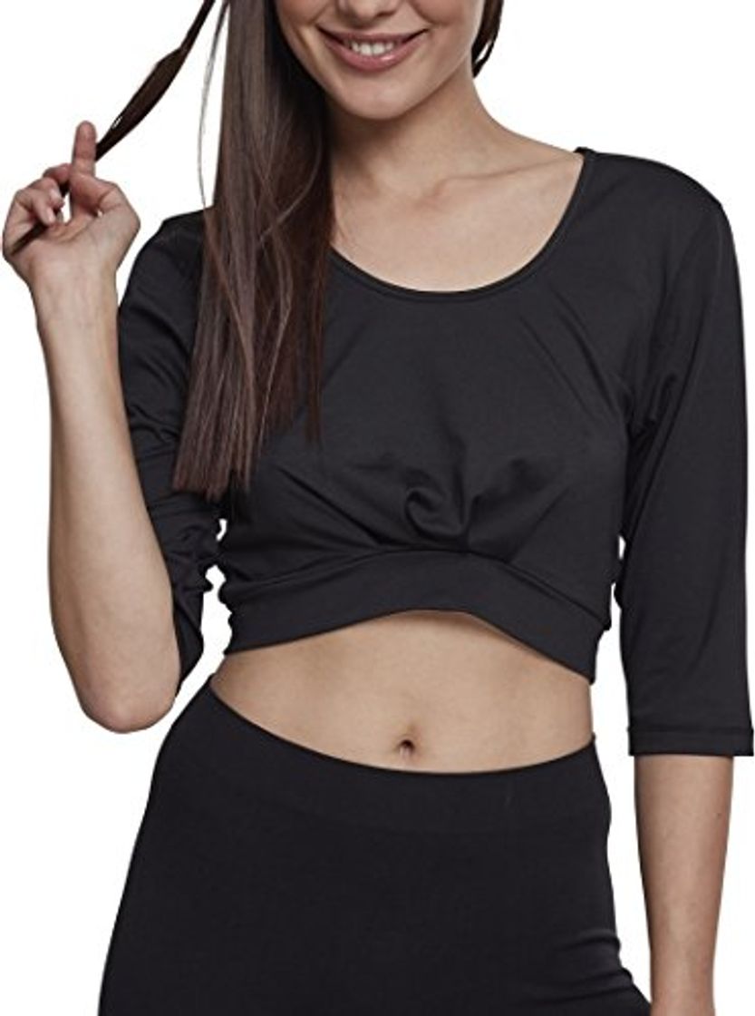 Fashion Urban Classics Ladies Active 3/4 Sleeve Cropped Top Camiseta sin Mangas, Negro