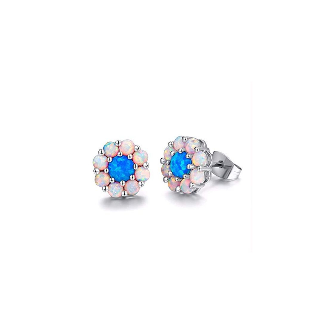 Fashion ZHWM Pendientes De clip Aros Pendientes De La Flor De Piedra De Fuego Azul Y Blanco Redondos De Moda para La Joyería De La Boda del Partido De Las Mujeres Acessories