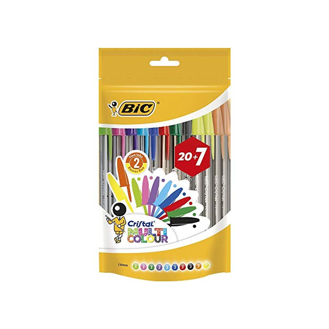 Social BIC Cristal Multicolour Bolígrafos Punta Ancha (1,6 mm) – Colores Surtidos, Bolsa