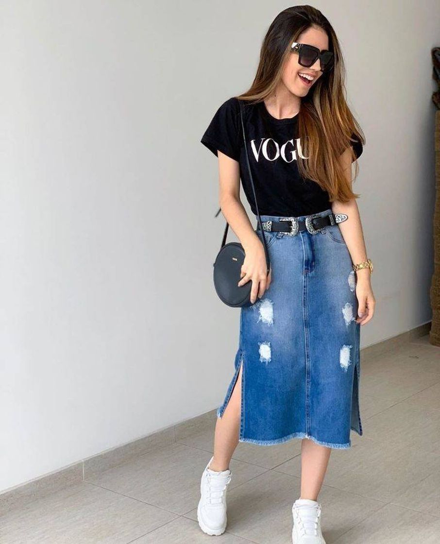 Moda Saia midi jeans