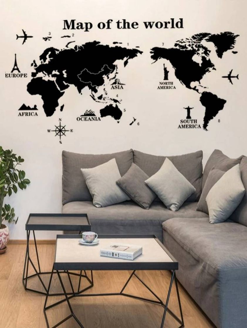 Moda Pegatina De Pared Con Estampado De Mapa Mundial