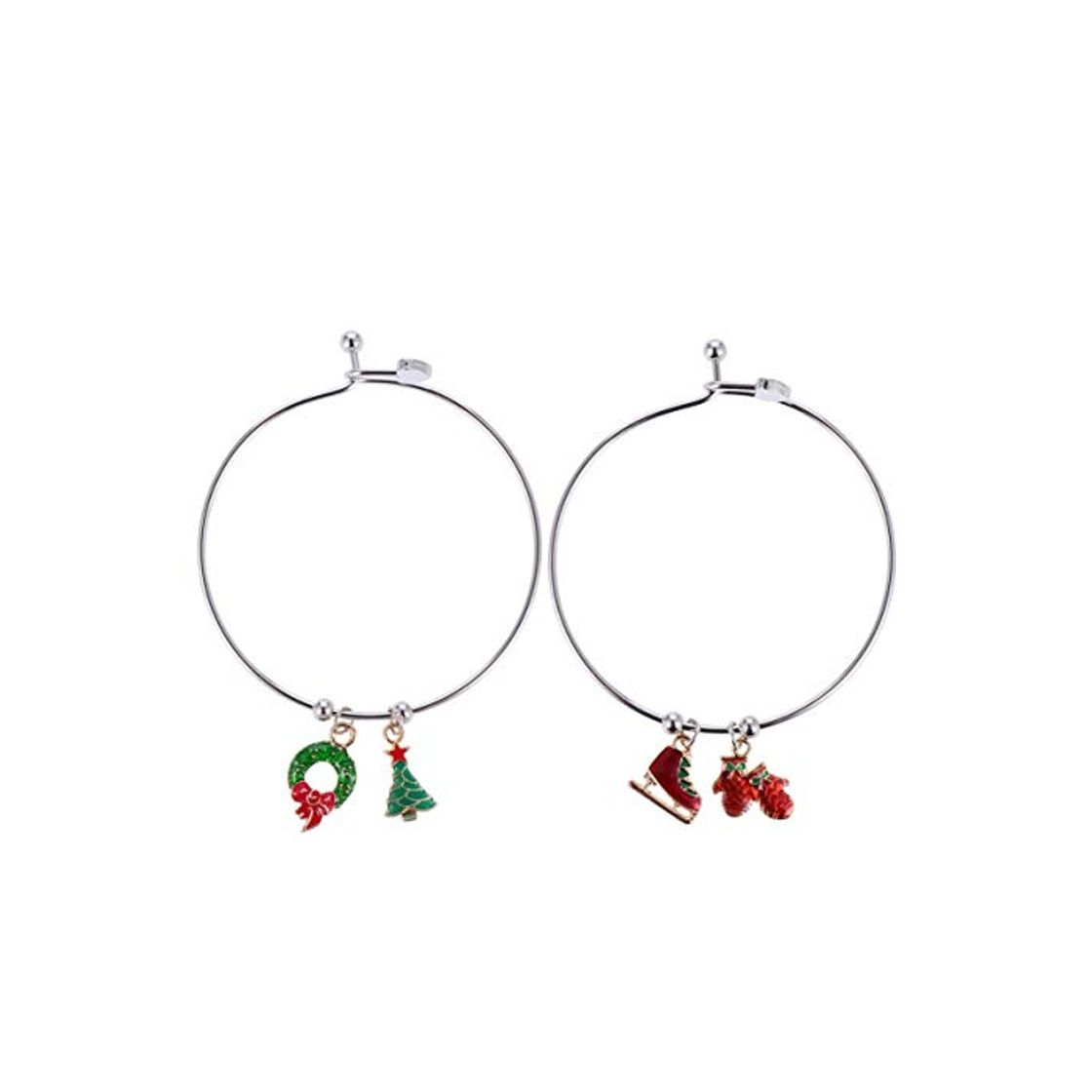 Producto SEESEE.U 2pcs Christmas Charm BangleTree Wreath Owl Skate Pulsera Regalo de joyería