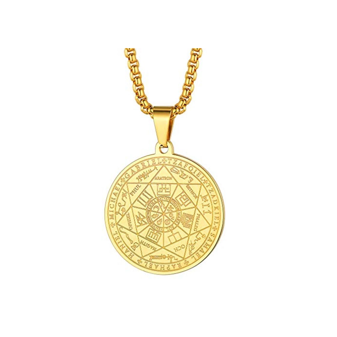 Medalla Redonda Hombre Collar Siete Arcángeles Colgante Acero Inoxidable Dorado Cadena Ajustable Joyerías Cristianas Regalo Milagroso Iglesia Familia Medallón Circular Sigilo Santo Patrón Culturismo