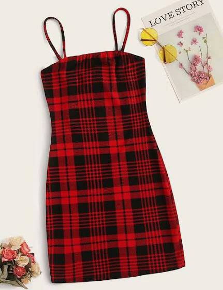 Fashion Vestido vermelho xadrez ( :