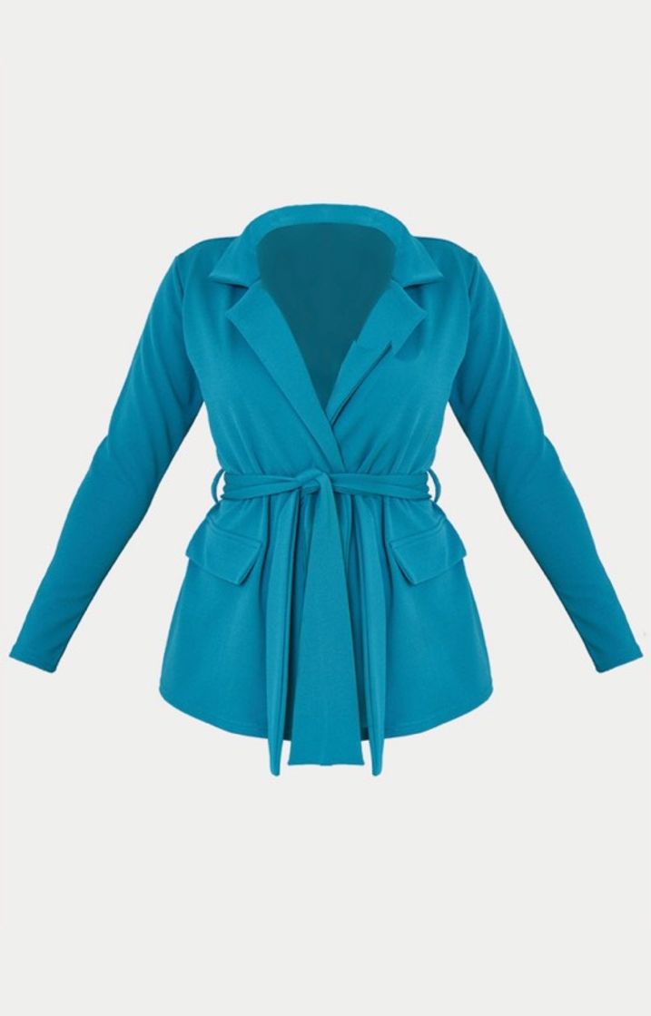 Fashion Teal Pocket Detail Belted Blazer