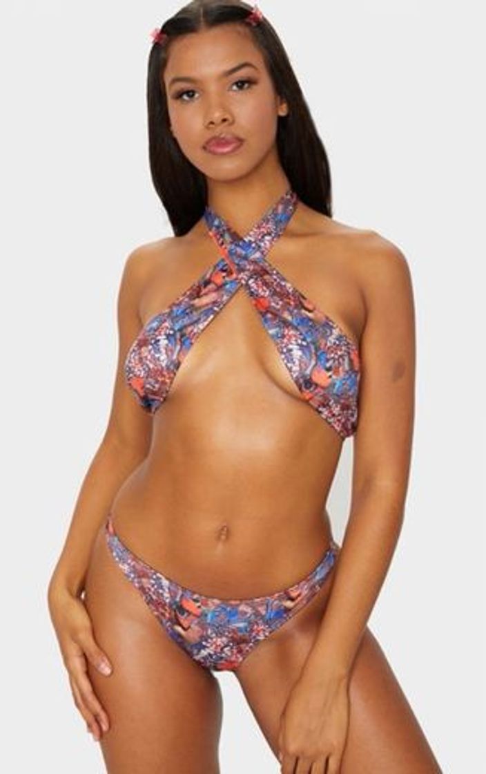 Fashion Multi Butterfly Print Halterneck Bikini Top