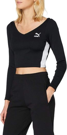 PUMA Classics Ribbed Longsleeve Cropped Top Camiseta