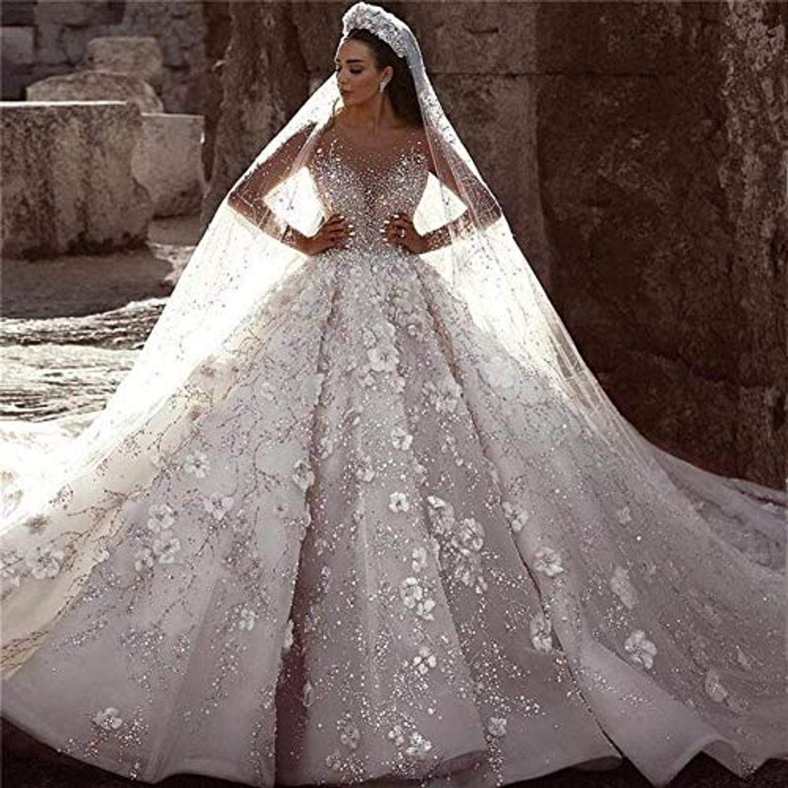 Moda QING XIN-1225 Wedding Dress,Prom Dresses Rebordeó la Novia de la Boda Floral