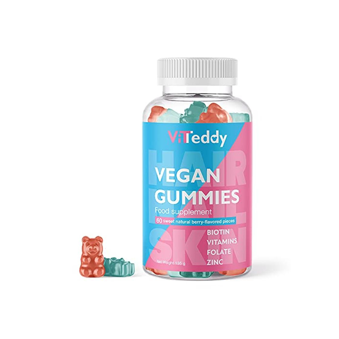 Social Ltanis Viteddy Hair Gummy Vitaminas Biotina y vitamina D masticables vegetarianas para