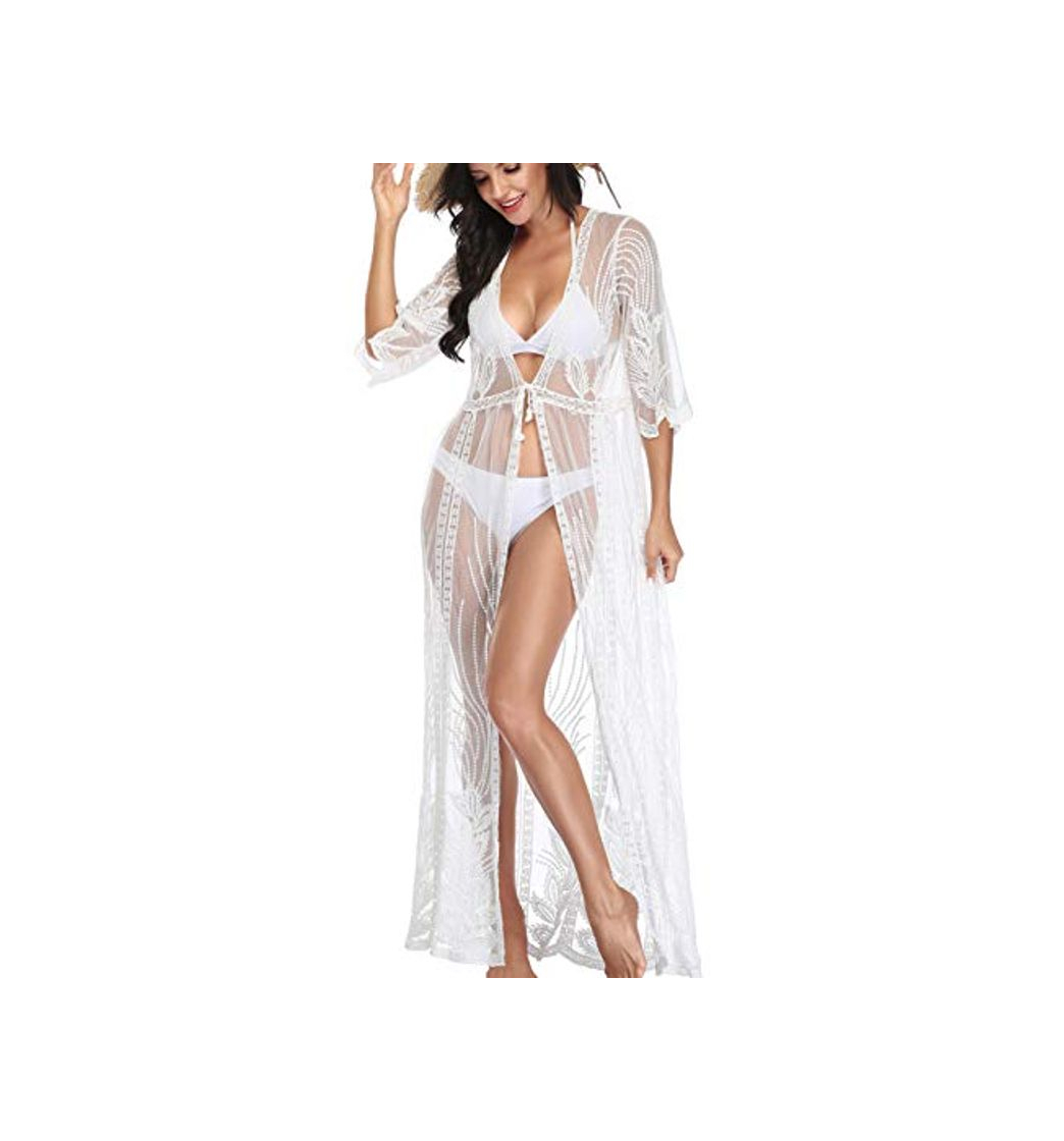 Moda Arshvyl Long Lace Cover Up Para Vestidos Traje De Baño Para Mujer Coverups Perspectiva De Encaje Sexy